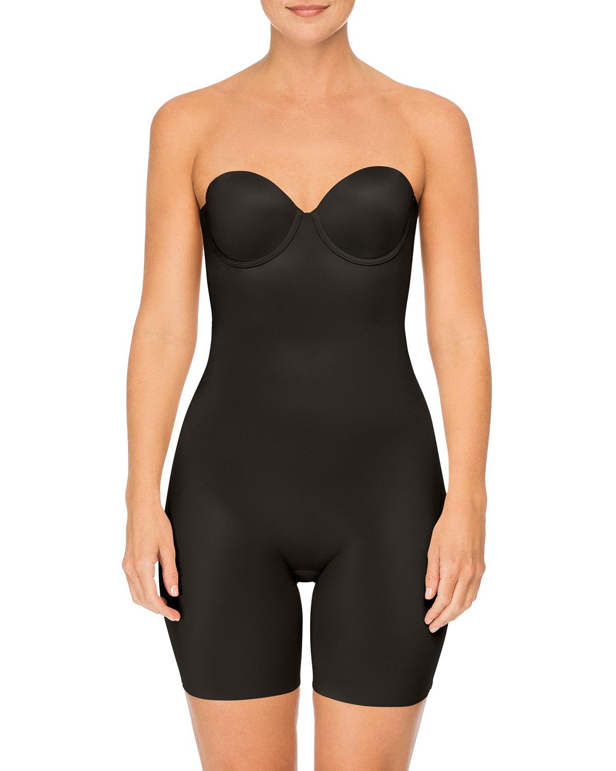 Spanx Synthetic Strapless Cupped Mid-thigh Shaping Bodysuit in Black - Lyst