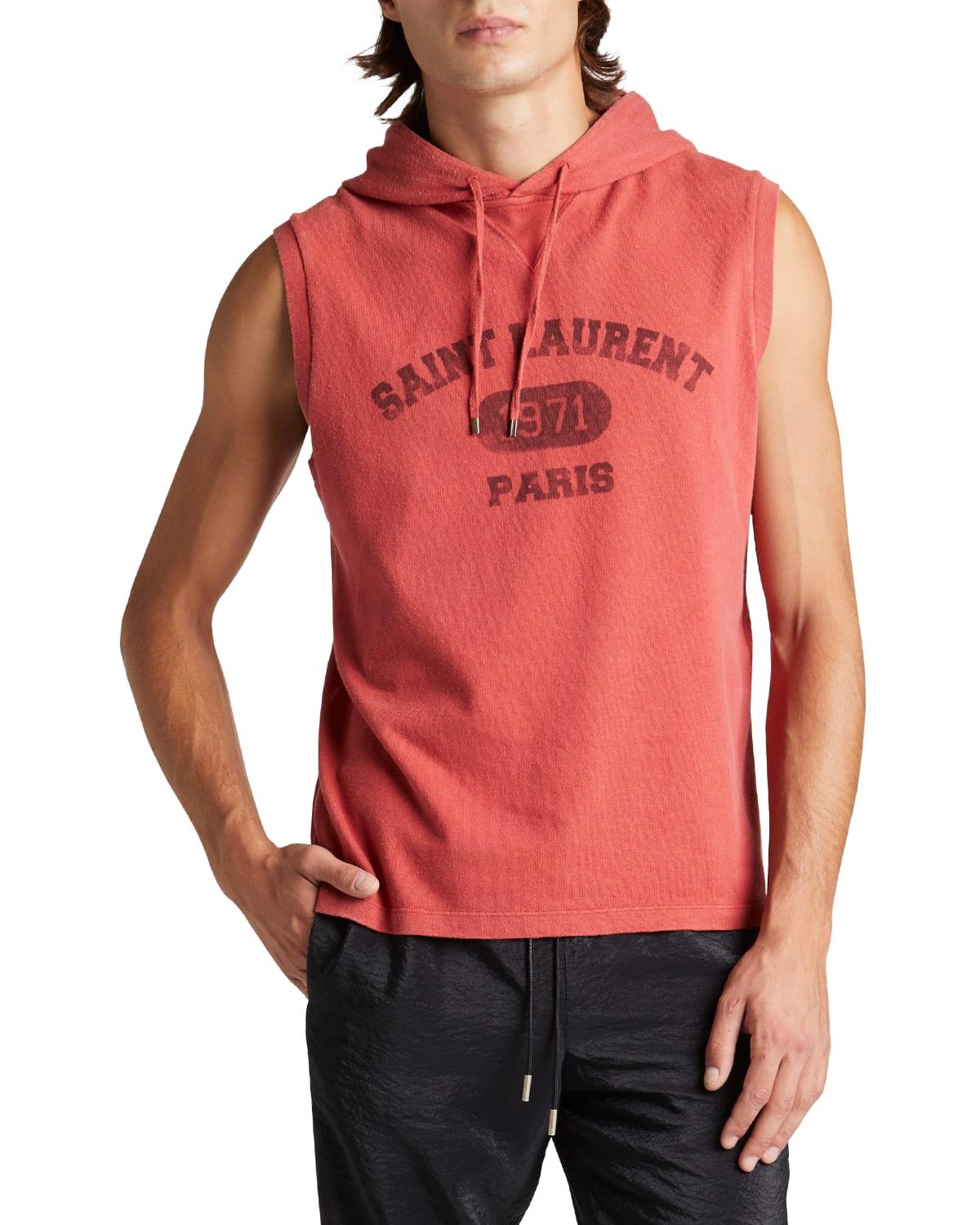 Saint Laurent Sleeveless Logo Hoodie in Red for Men | Lyst