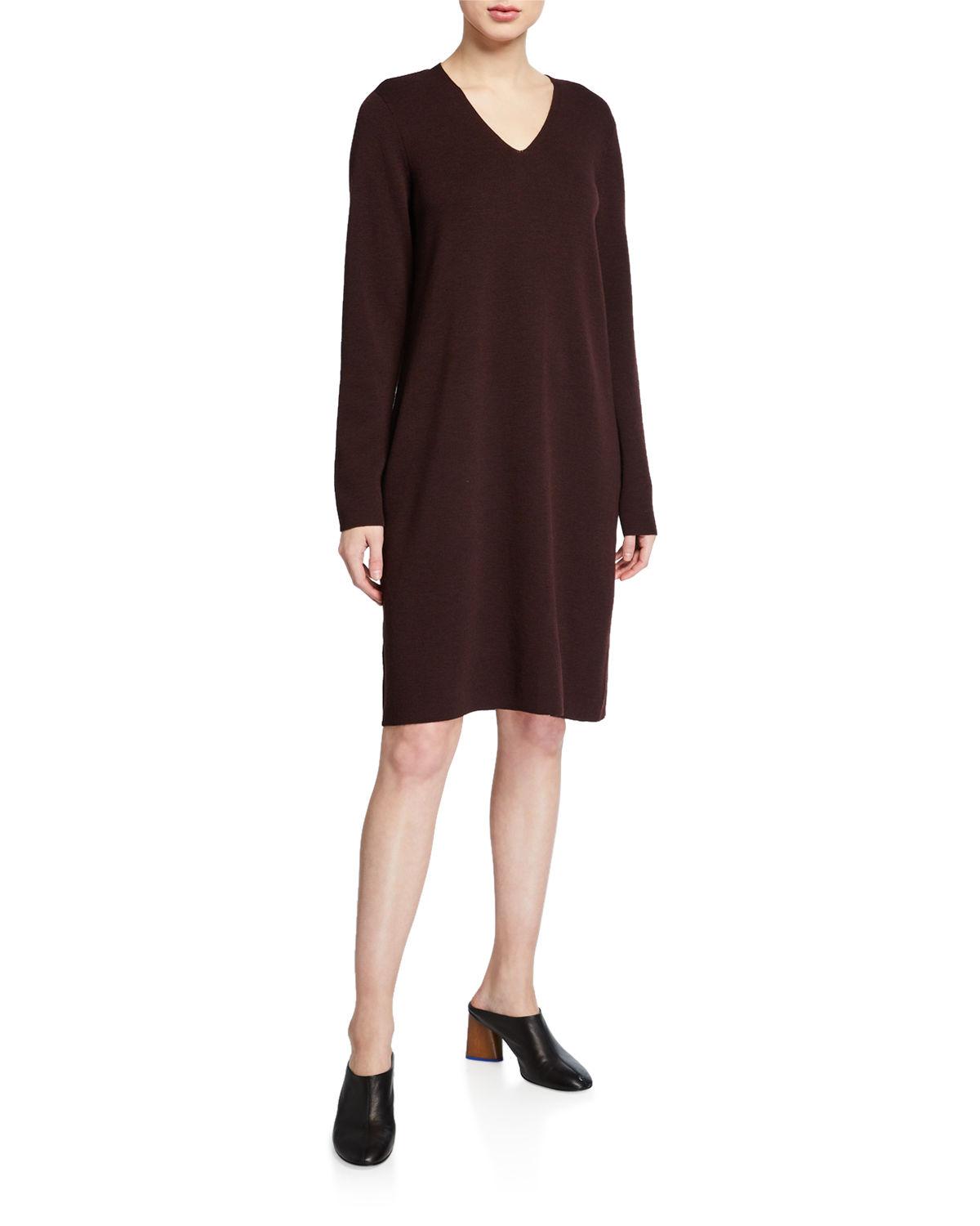 v neck wool dress