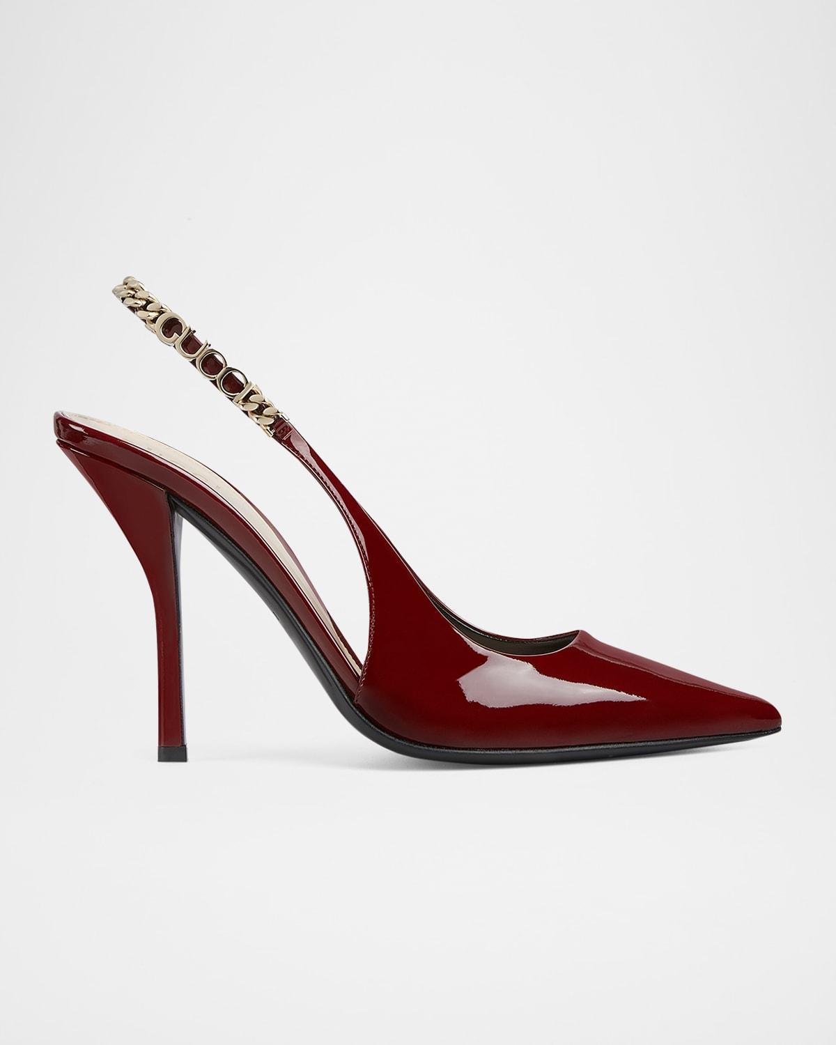 Gucci Signoria Patent Chain Slingback Pumps in Red Lyst