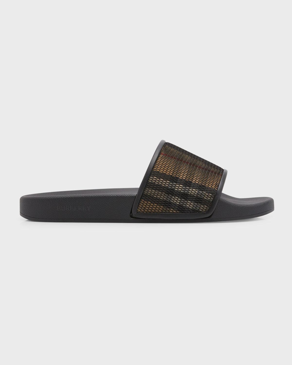Burberry Check Cotton Mesh Slides in Natural for Men Lyst
