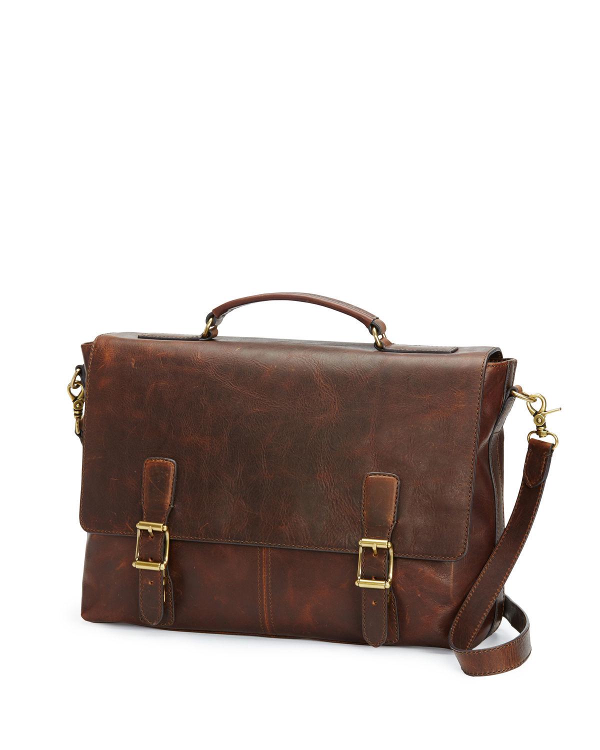 Frye. Men's Brown Logan Antique Leather Flap Briefcase