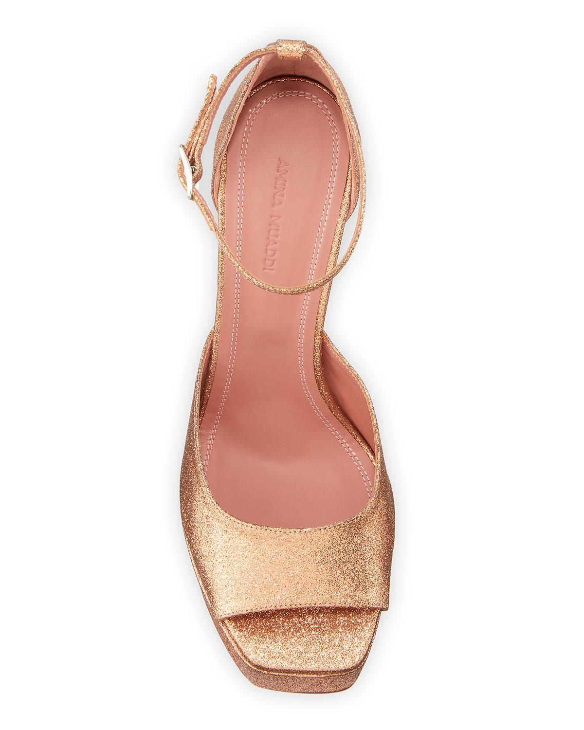 AMINA MUADDI Leather Bianca Platform Glitter Ankle-wrap Sandals in