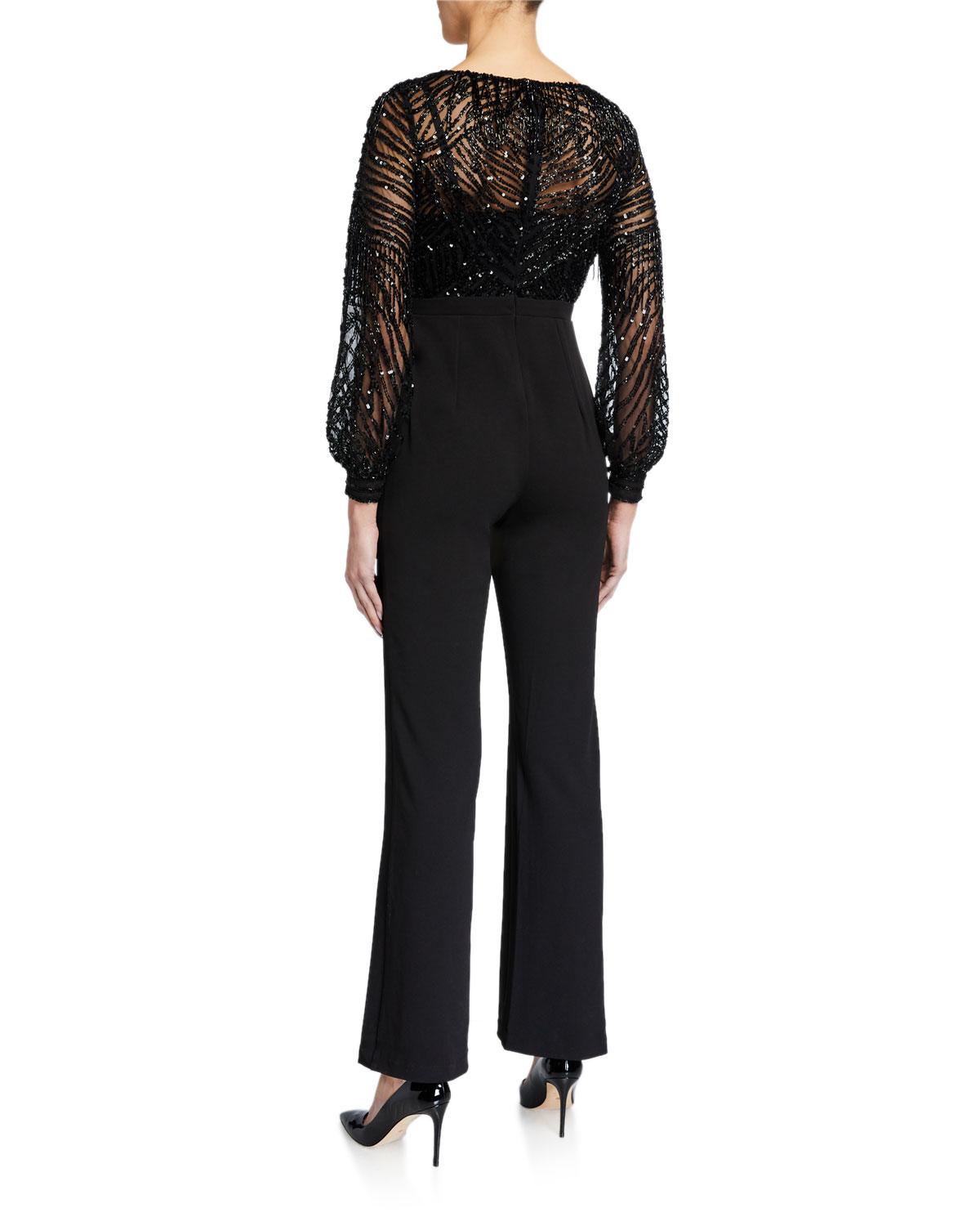Aidan Mattox Synthetic V-neck Beaded-bodice Jumpsuit in Black - Lyst