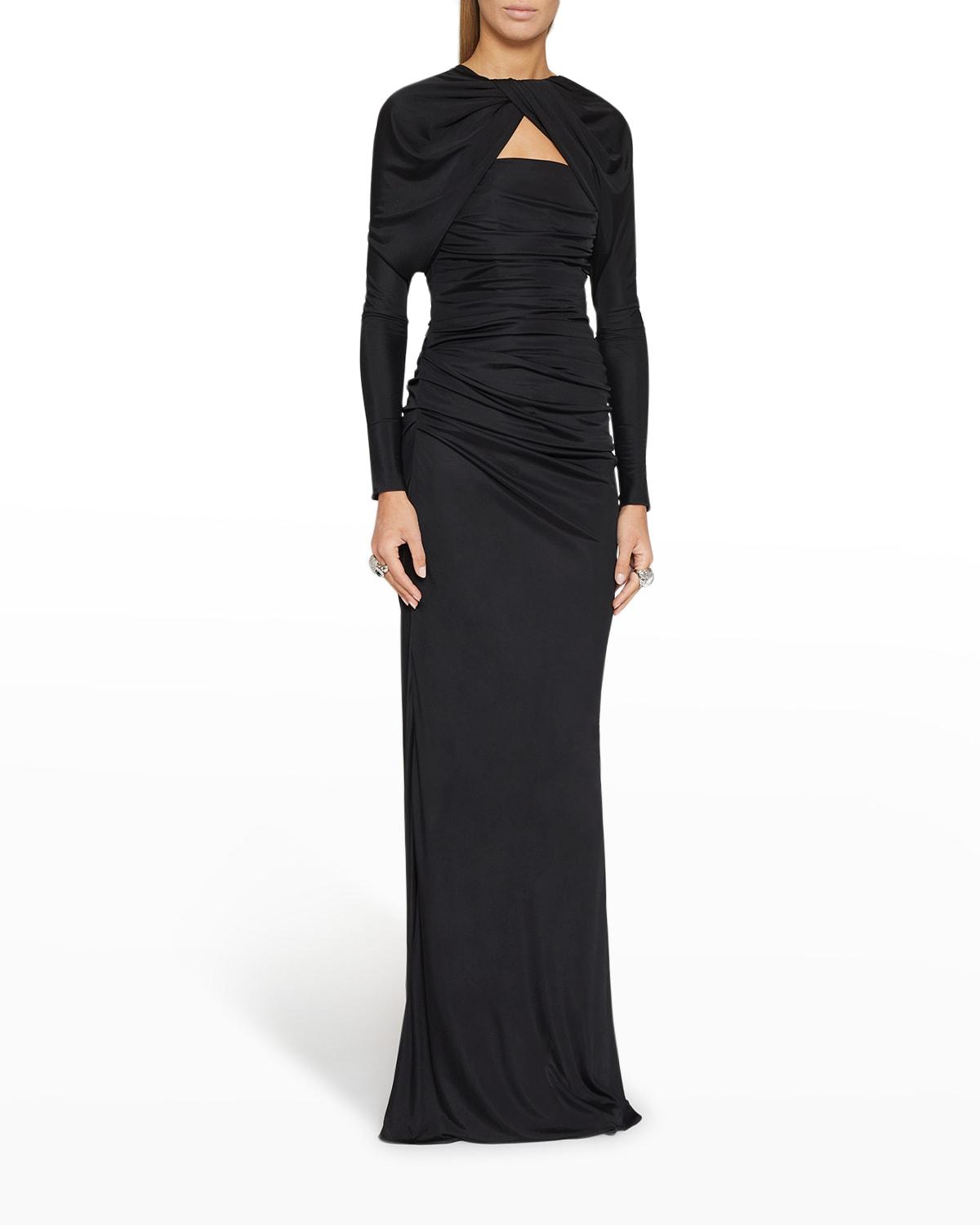 Saint Laurent Twist Ruched Column Gown in Black | Lyst