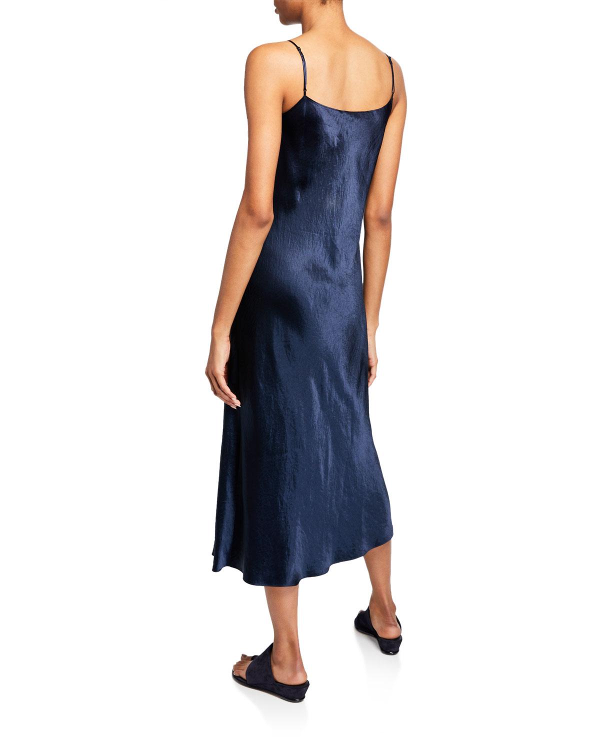 Vince Silk Satin Midi Slip Dress in Blue - Lyst