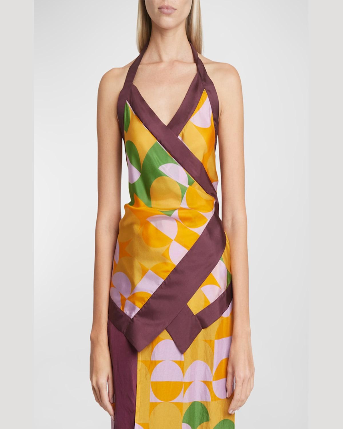Dries Van Noten Cussia Abstract-Print Wrap Scarf Halter Top