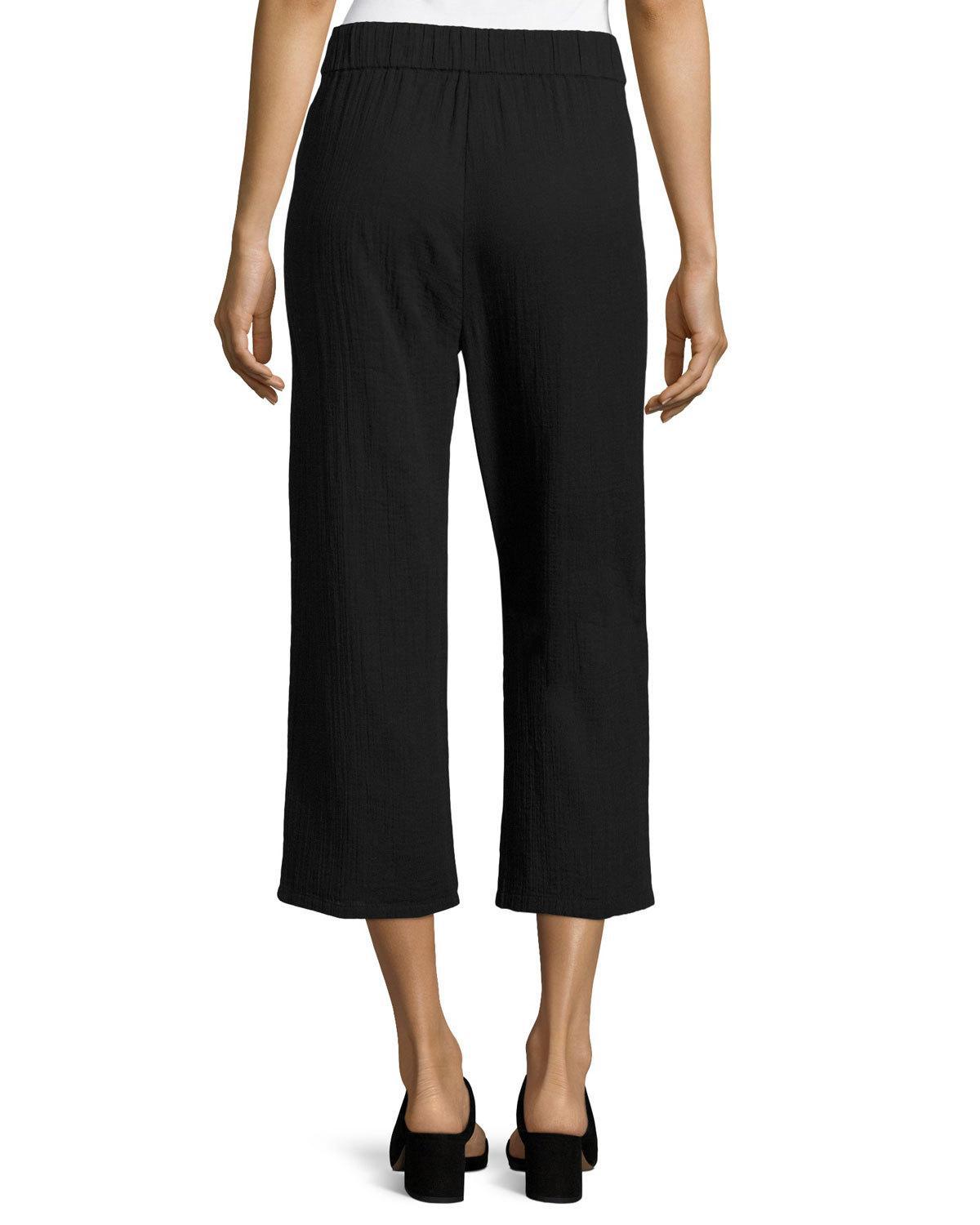 Eileen Fisher Organic Cotton Gauze Cropped Pants in Black Lyst
