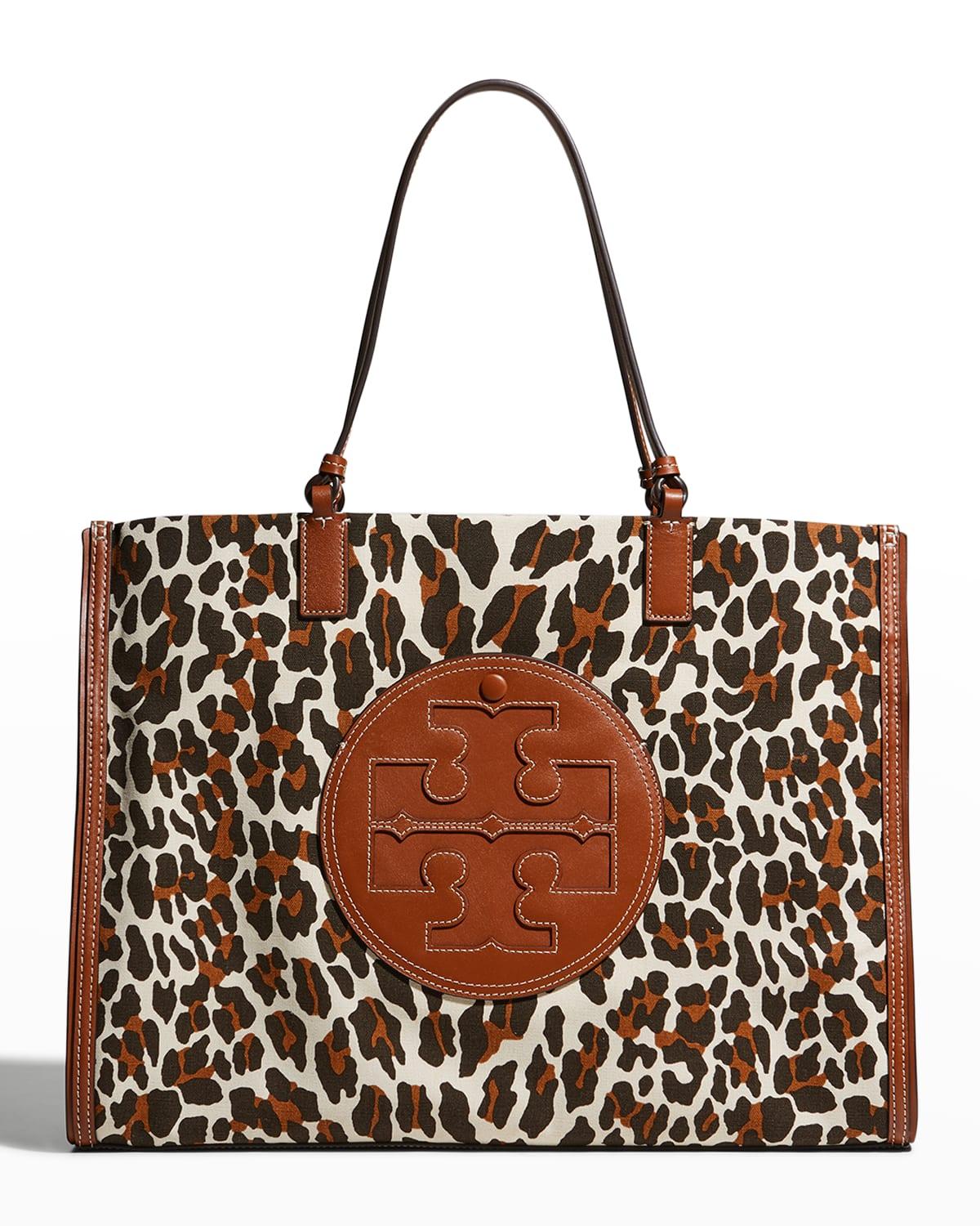 Tory Burch Ella Logo Leopard Canvas Tote Bag in Brown | Lyst
