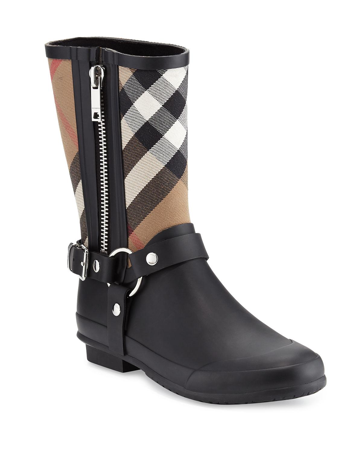 burberry women's zane signature check rain boots