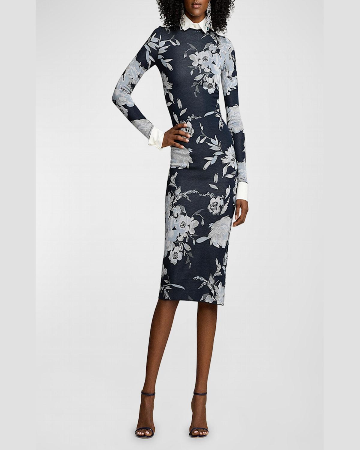 Ralph Lauren Floral Jacquard Sweater Day Dress in Blue Lyst
