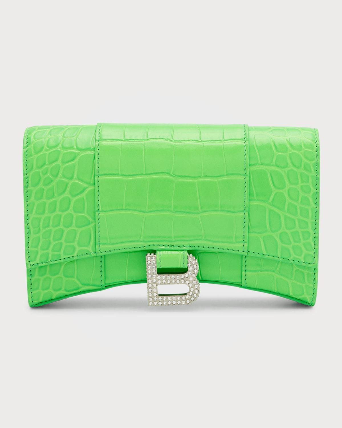 Balenciaga Hourglass Xs Croc-embossed Wallet On Chain in Green | Lyst