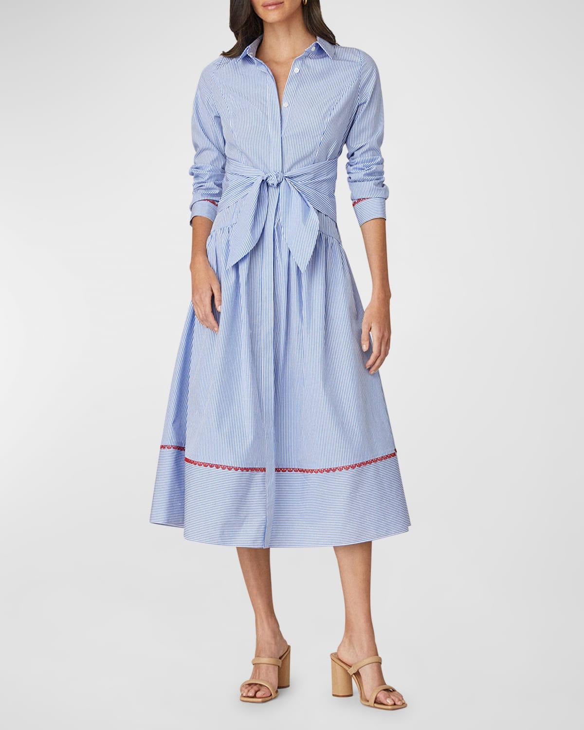 Shoshanna Clarice Striped Lace-Trim Midi Shirtdress in Blue | Lyst 