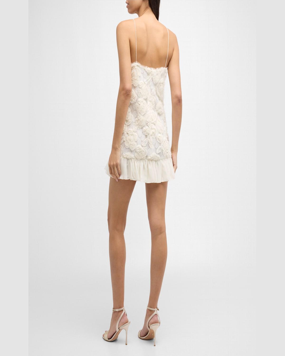Alexis Blanc Floral Embroidered Pleated-Hem Mini Dress in White