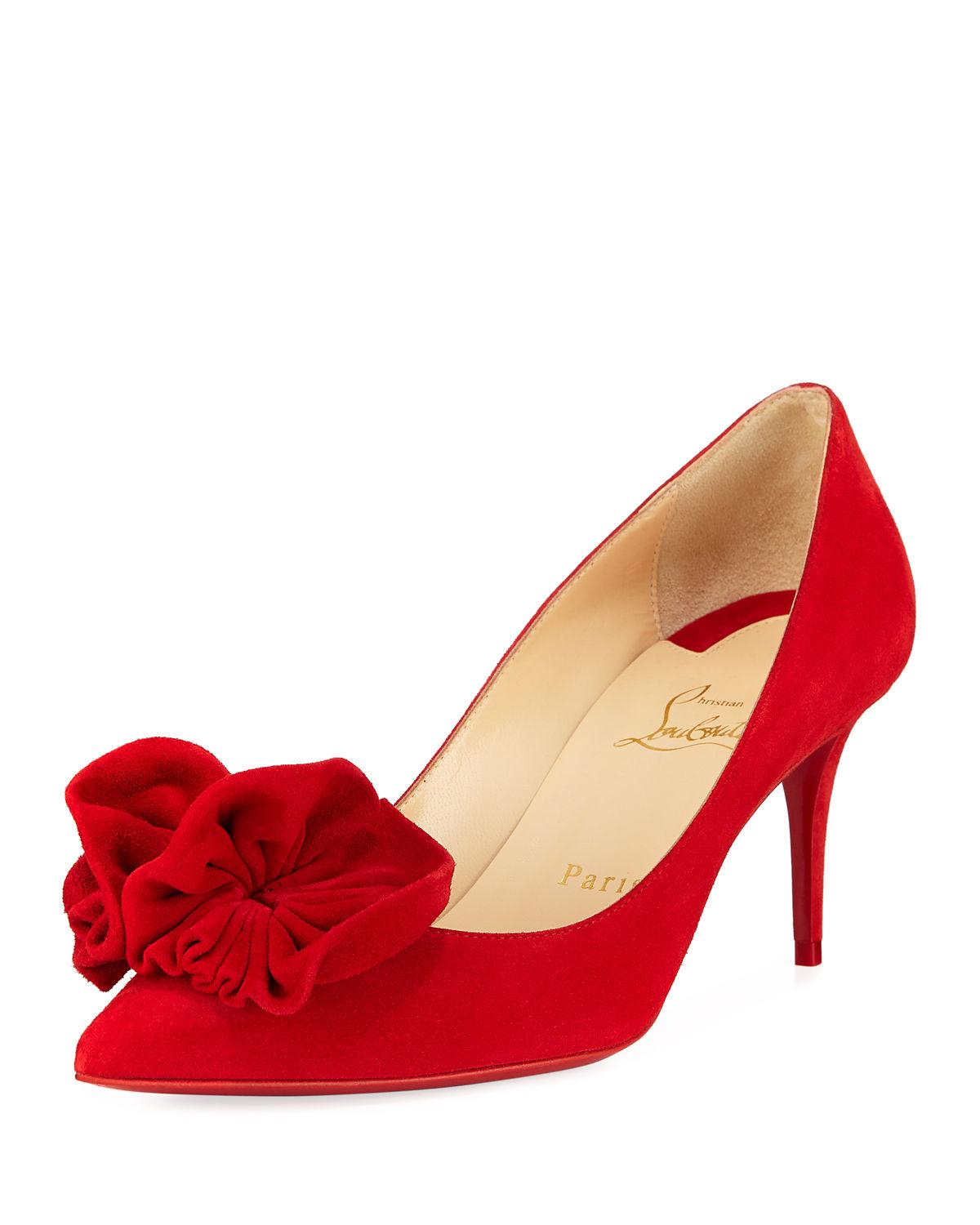 Christian Louboutin Anemosia Suede Bow Red Sole Pumps - Lyst
