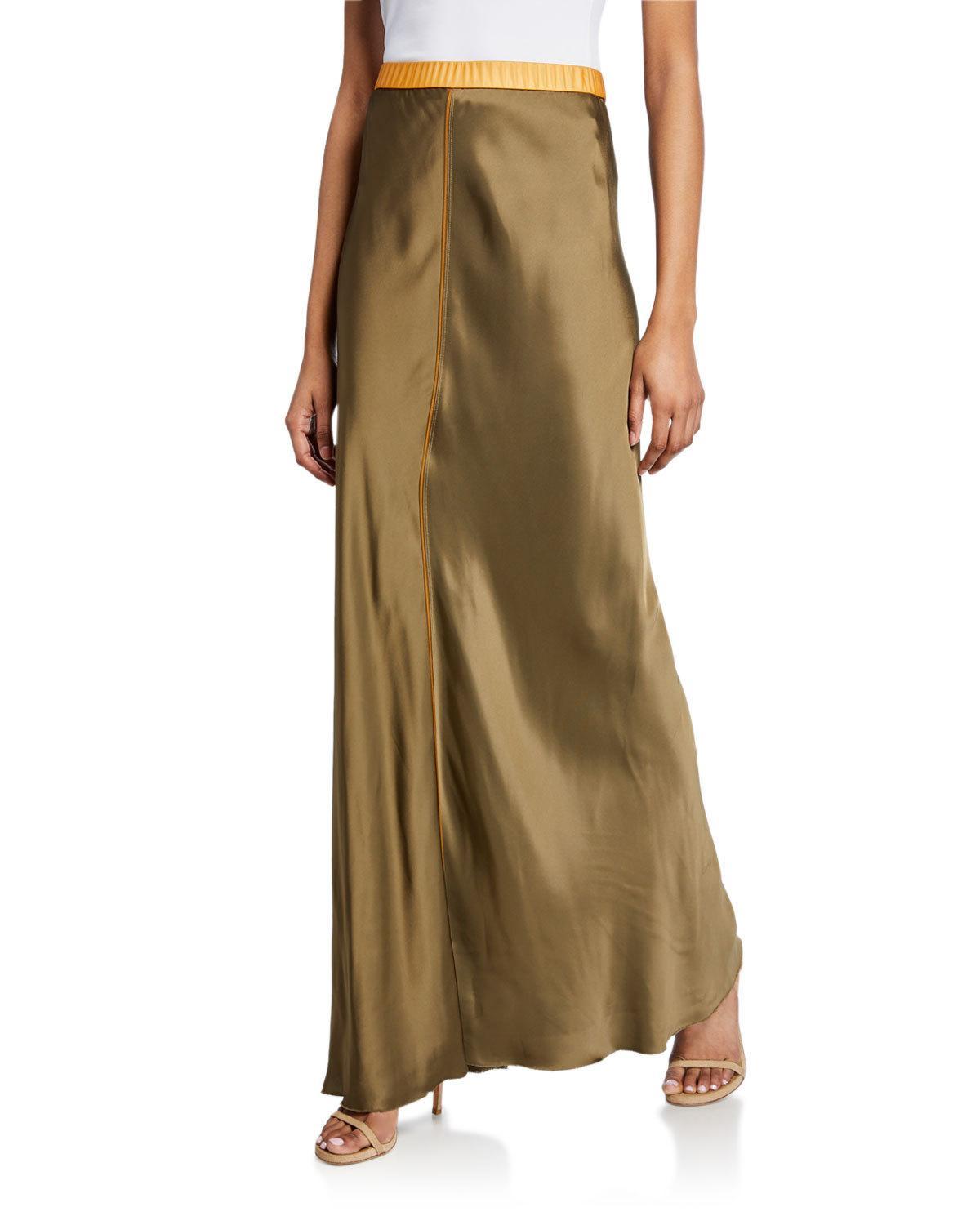 Helmut Lang Satin Maxi Slip Skirt in Green Lyst