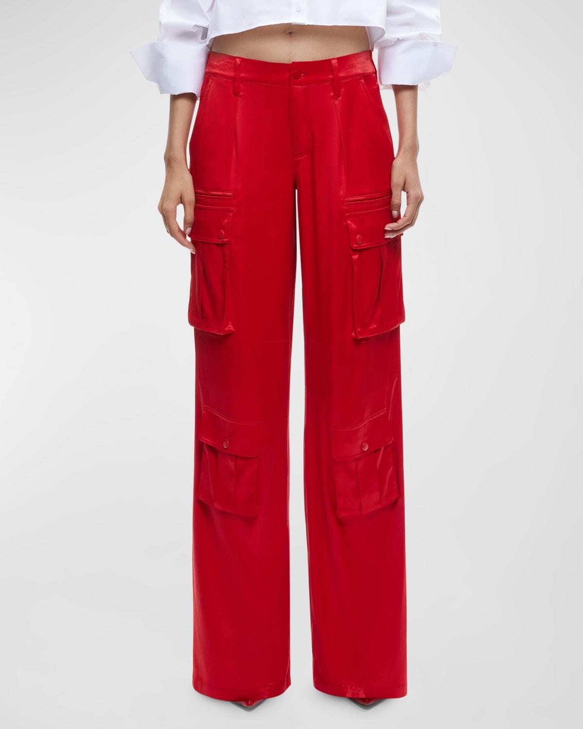 Alice + Olivia Joette Low-rise Satin Cargo Pants in Red | Lyst