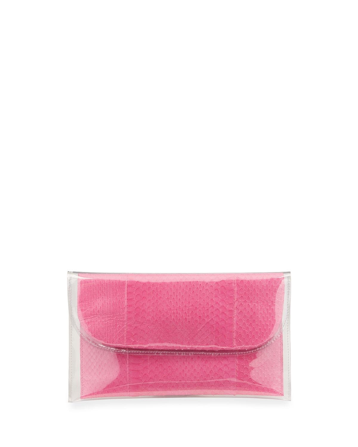 pink snakeskin clutch bag