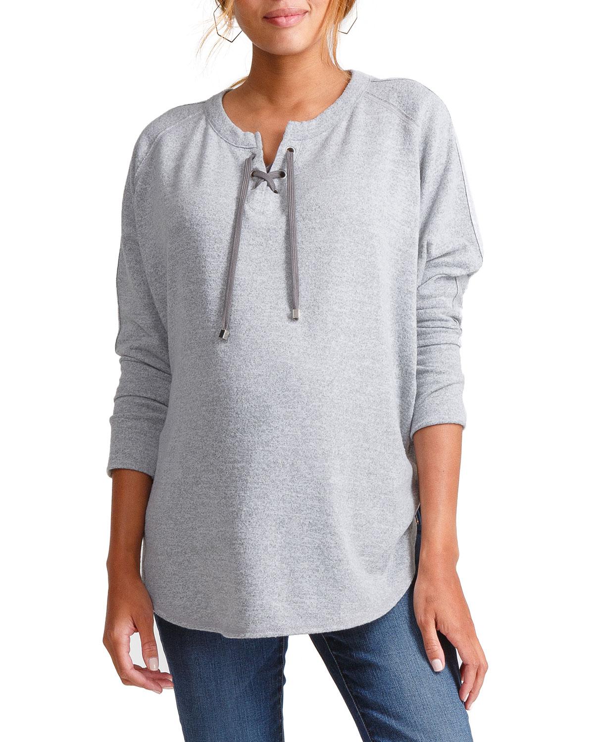 Ingrid & Isabel Maternity Lace-up Cocoon Top in Heather Grey (Gray) - Lyst