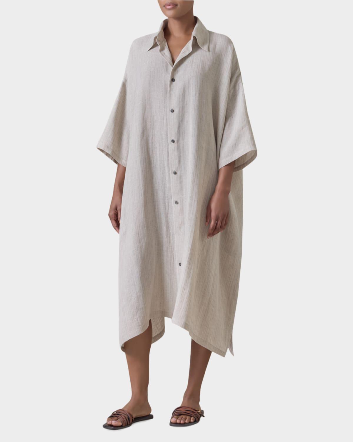 chinese dress ladies textured linen mix wide a-line scoop neck dress (natural) main image 1
