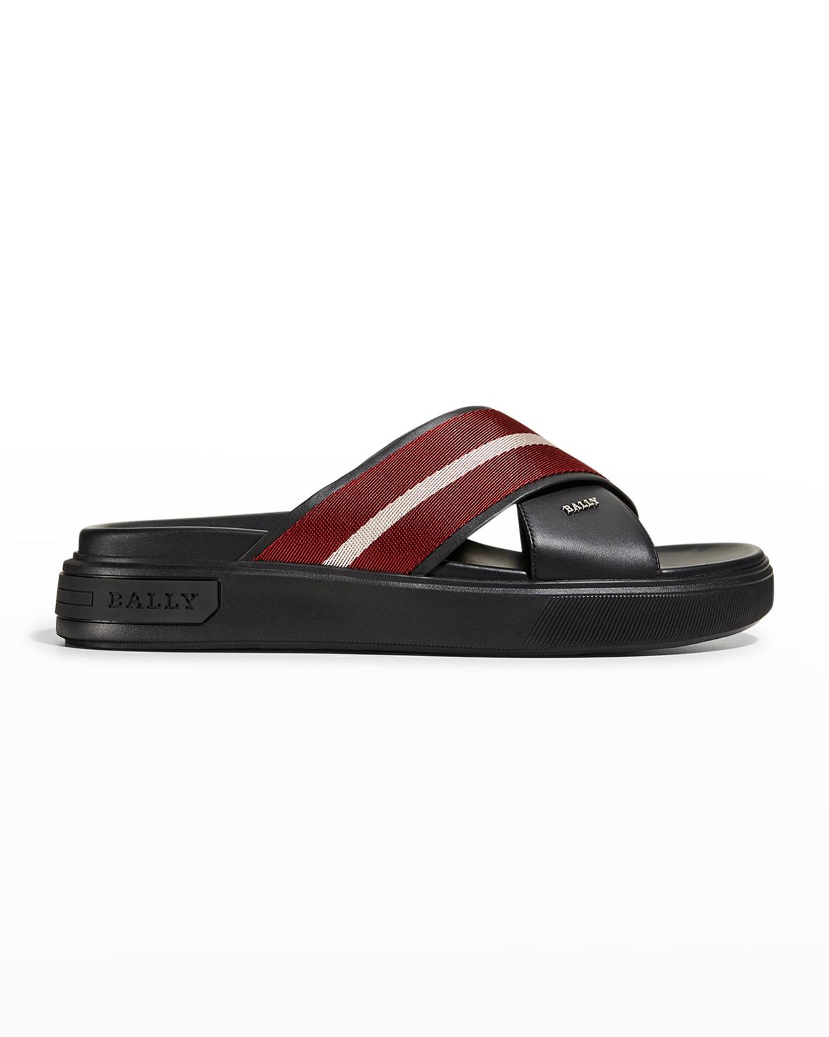 Bally Jaket Nylon Stripe Leather Slide Sandals in Brown for Men | Lyst