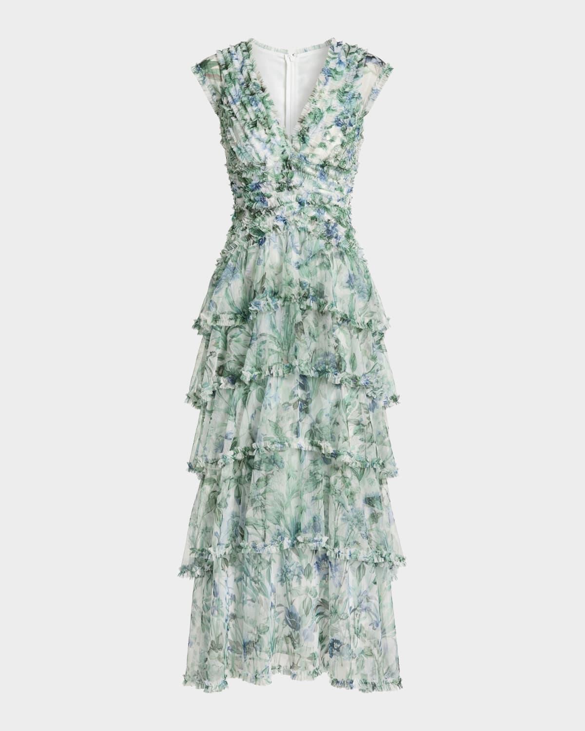 sea foam green prom dress Macduggal 49981 Green Pleated Charmeuse Strapless Tiered Ruffle Long G –  Gigi's Closette Ltd