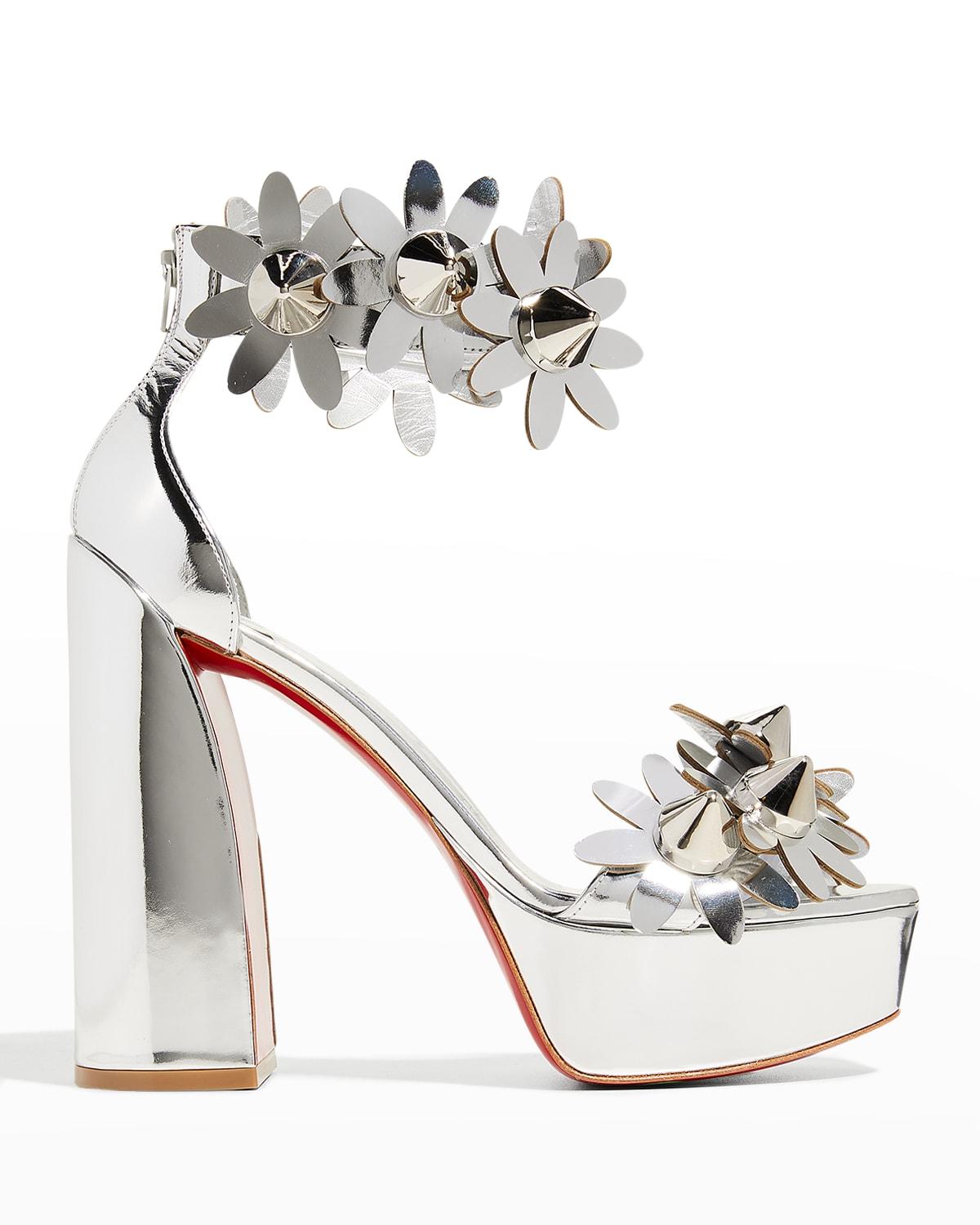 Christian Louboutin Daisy Spike Metallic Ankle-cuff Red Sole Sandals in  White | Lyst