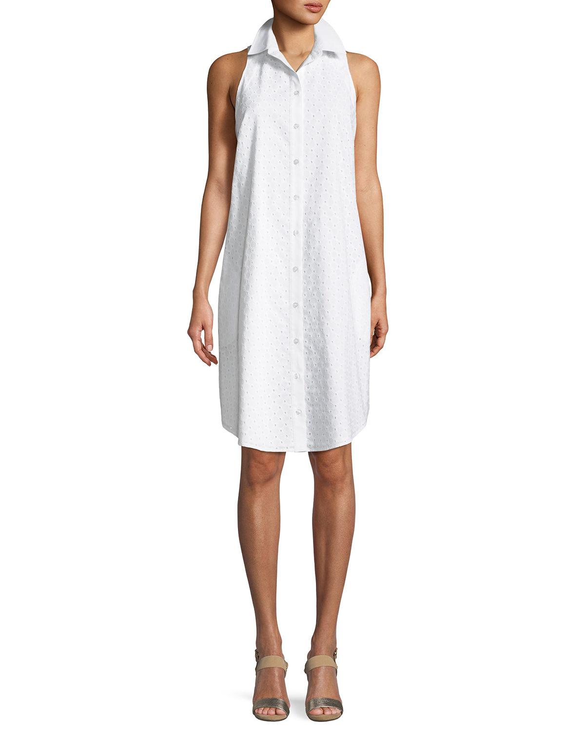 white sleeveless swing dress