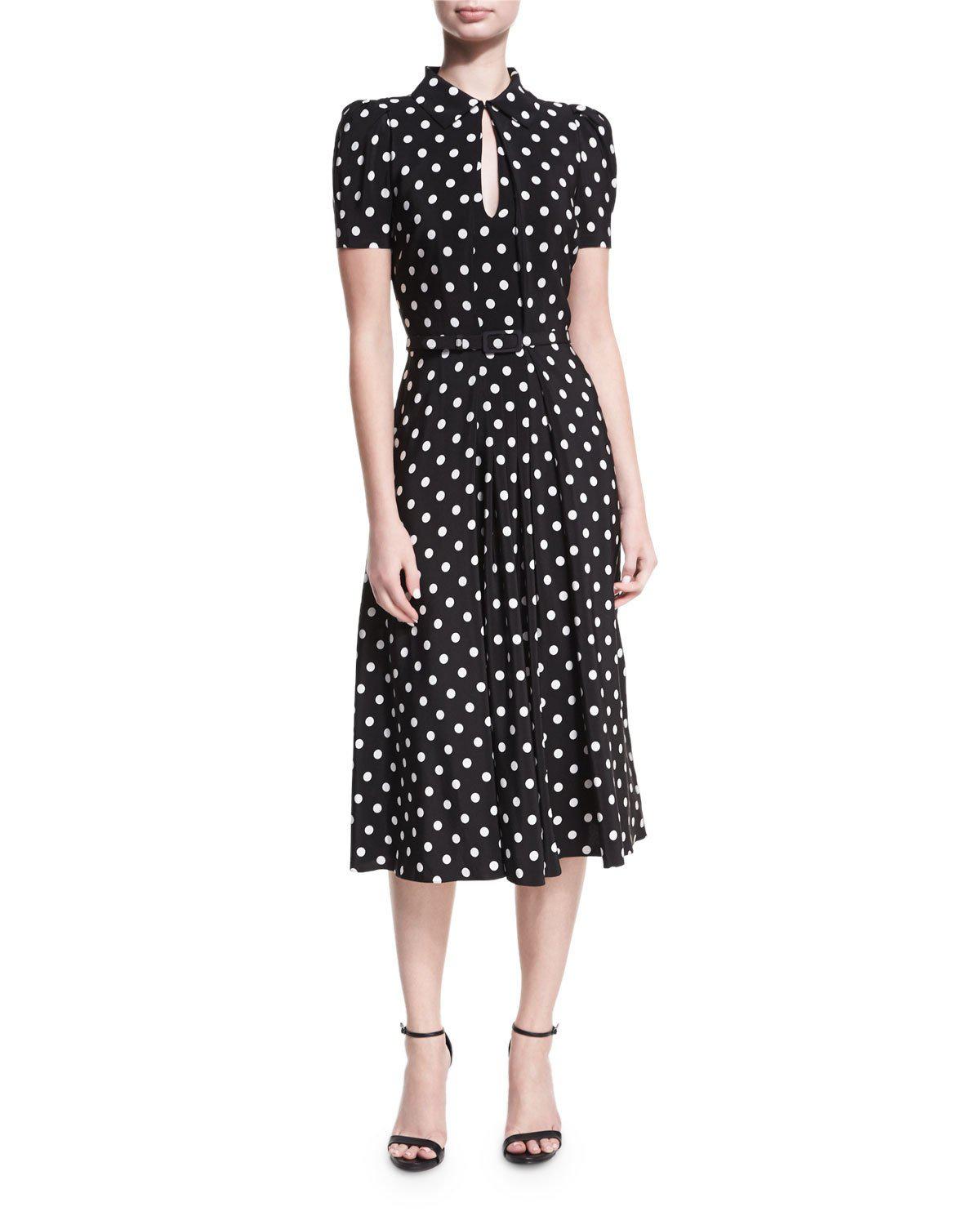Ralph Lauren Collection Silk Mariella Polkadot Shortsleeve Midi Dress
