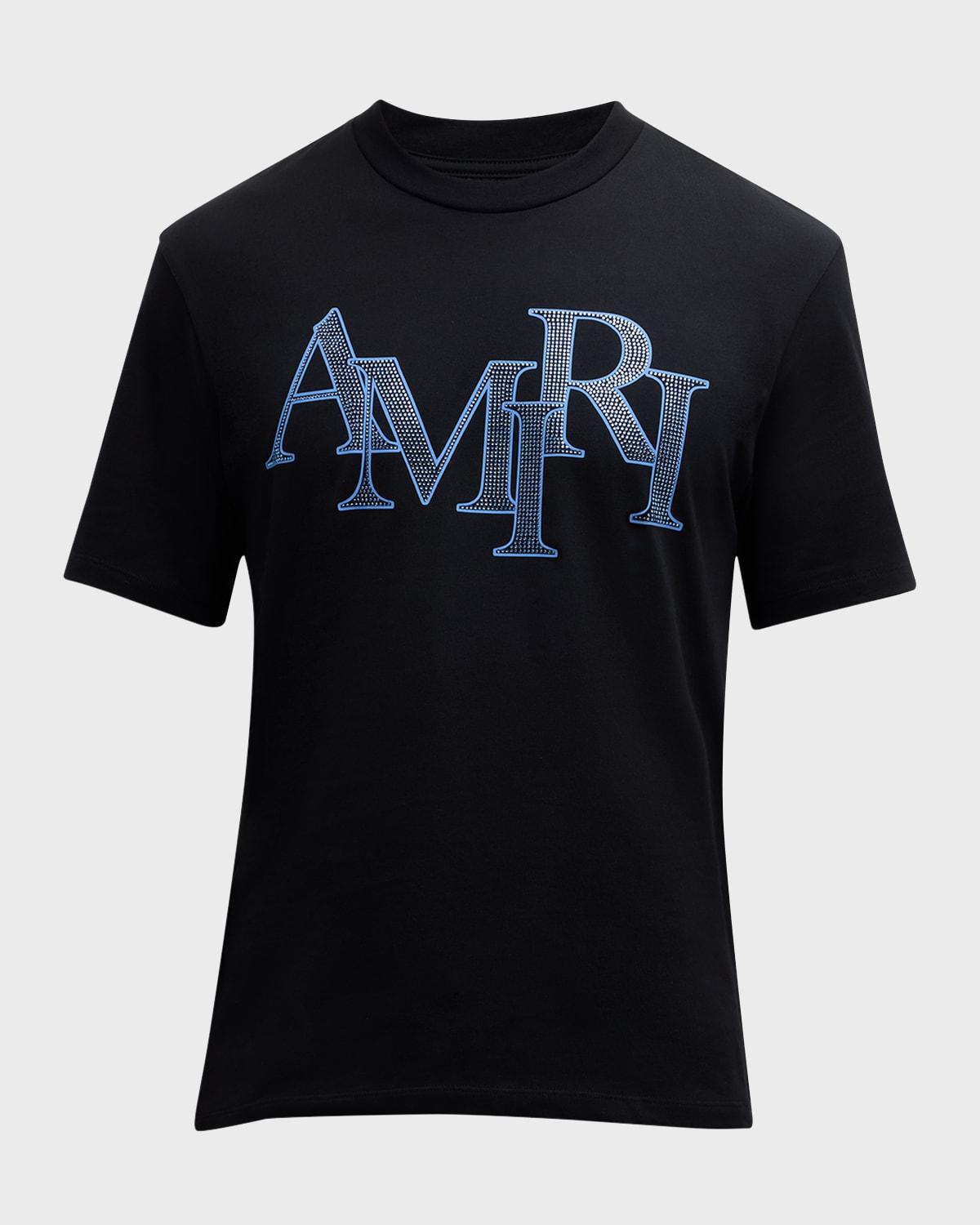 Amiri Crystal Staggered Logo T-Shirt in Blue for Men | Lyst