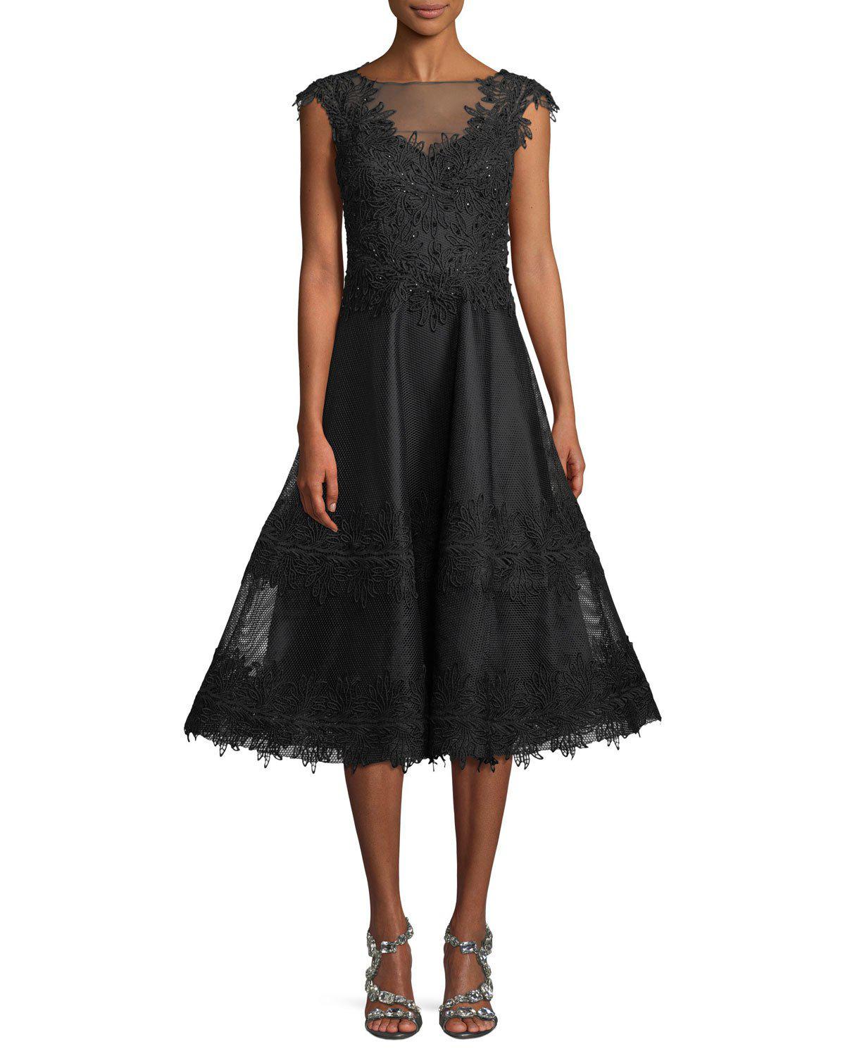 Teri Jon Beadedtrim Mesh Lace Cocktail Dress in Black Lyst