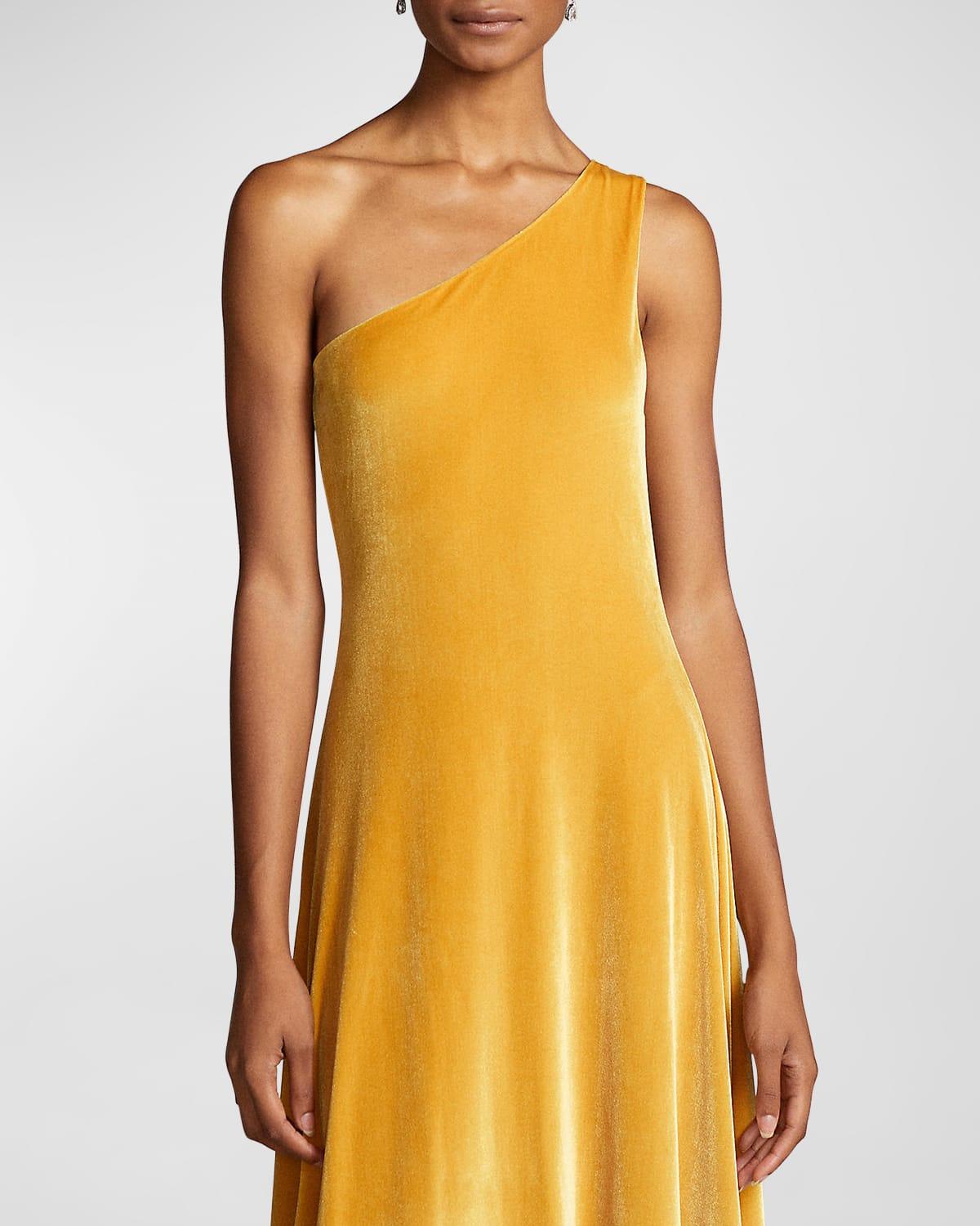 Polo Ralph Lauren One-shoulder Velvet Maxi Dress in Yellow | Lyst