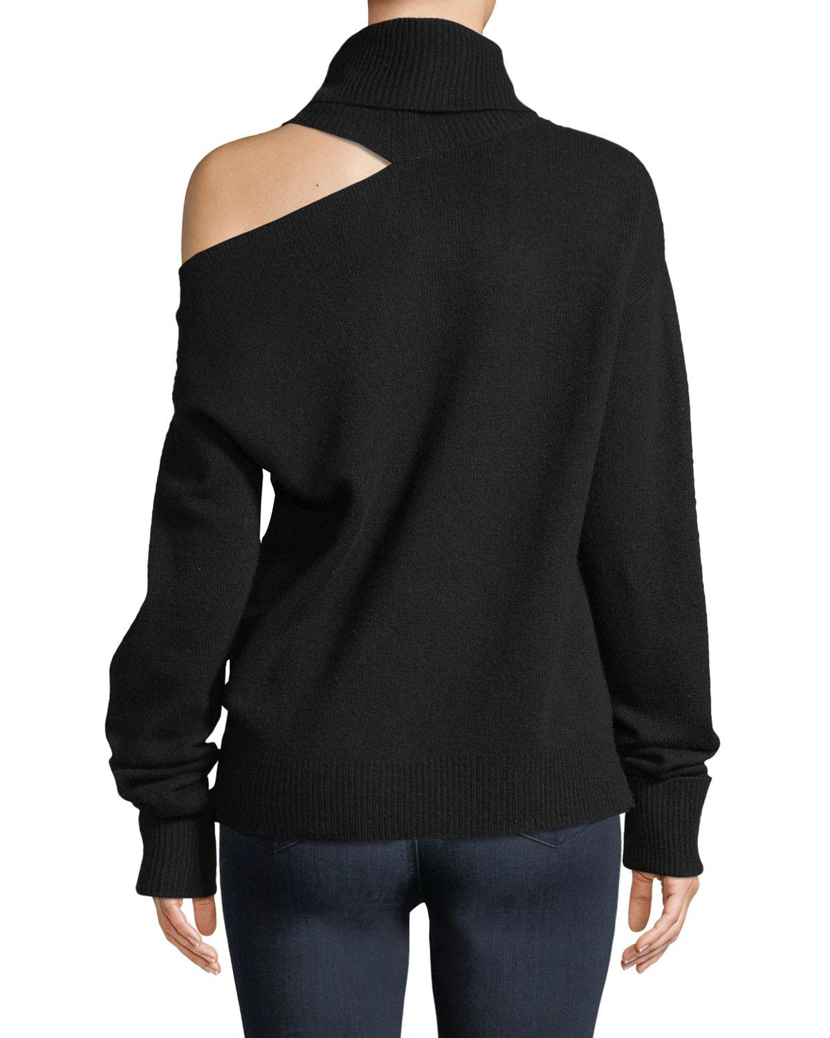 PAIGE Raundi Cold-shoulder Turtleneck Wool-blend Sweater in Black - Lyst