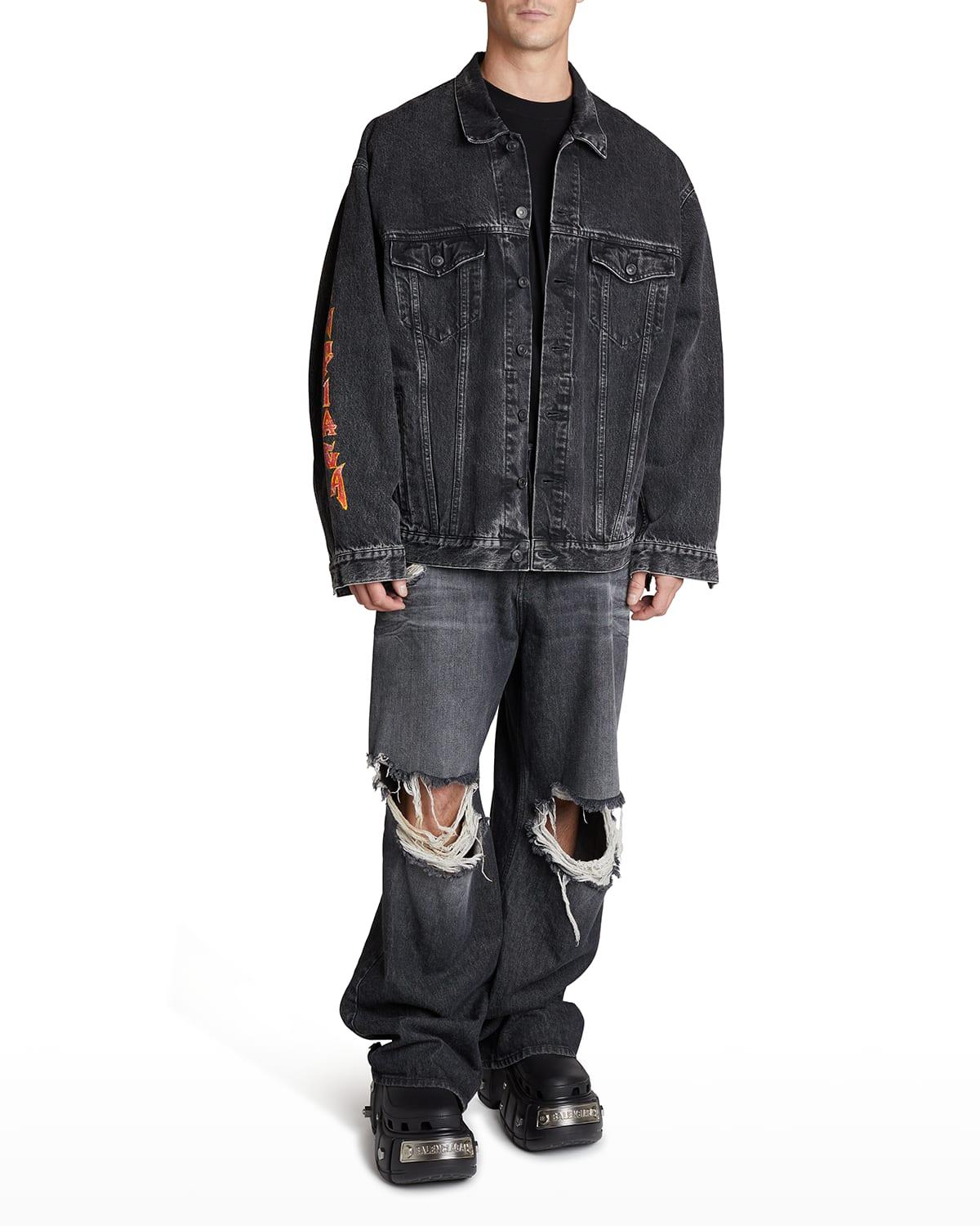 Balenciaga Metal-logo Oversized Trucker Jacket in Black for Men | Lyst