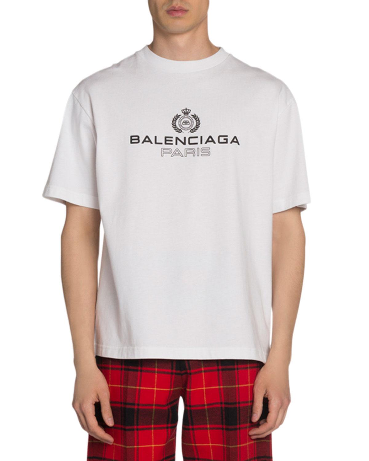 Balenciaga Cotton Men's Leaf Logo Crewneck T-shirt in White for Men - Lyst