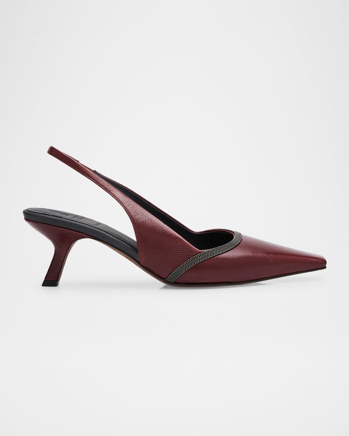パンプス BRUNELLO CUCINELLI LEATHER SLINGBACK PUMPS BRUNELLO CUCINELLI Bead-embellished leather slingback pumps