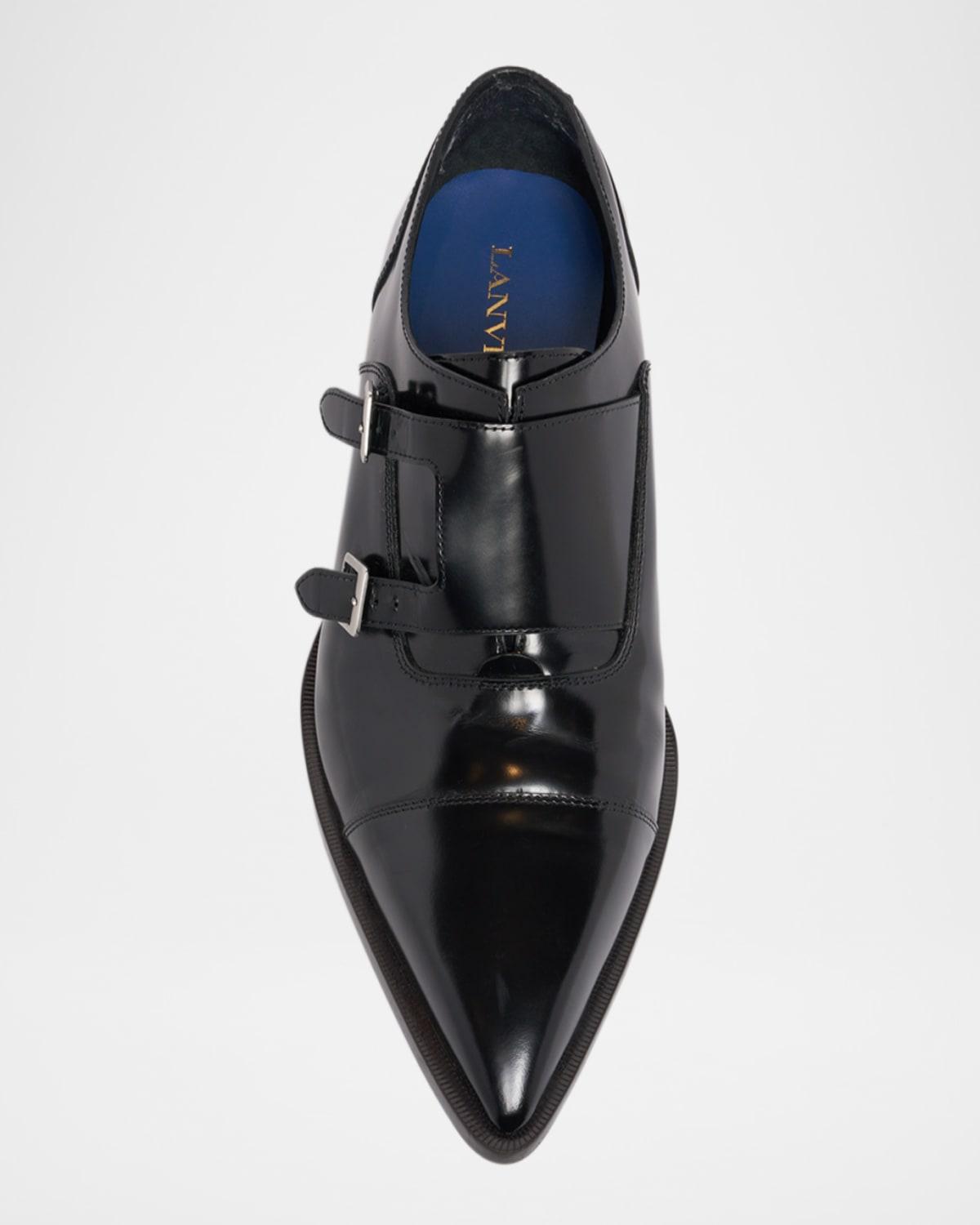 Lanvin Apos;S Leather Point-Toe Double-Monk Strap Loafers in 