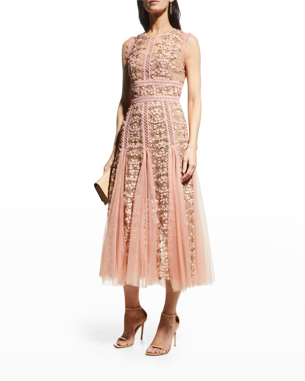 Bronx and Banco Saba Embroidered Tulle Midi Dress in Pink | Lyst