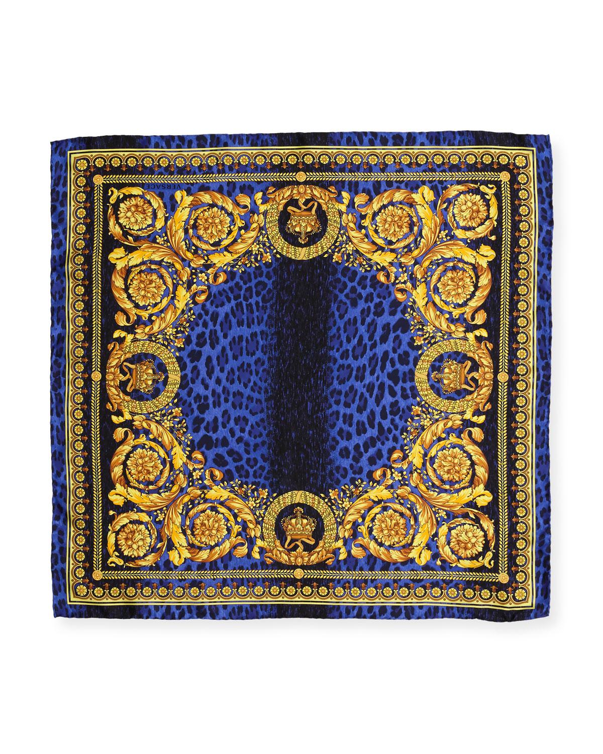 Versace Men's Baroque/leopard Silk Twill Scarf in Blue Pattern (Blue