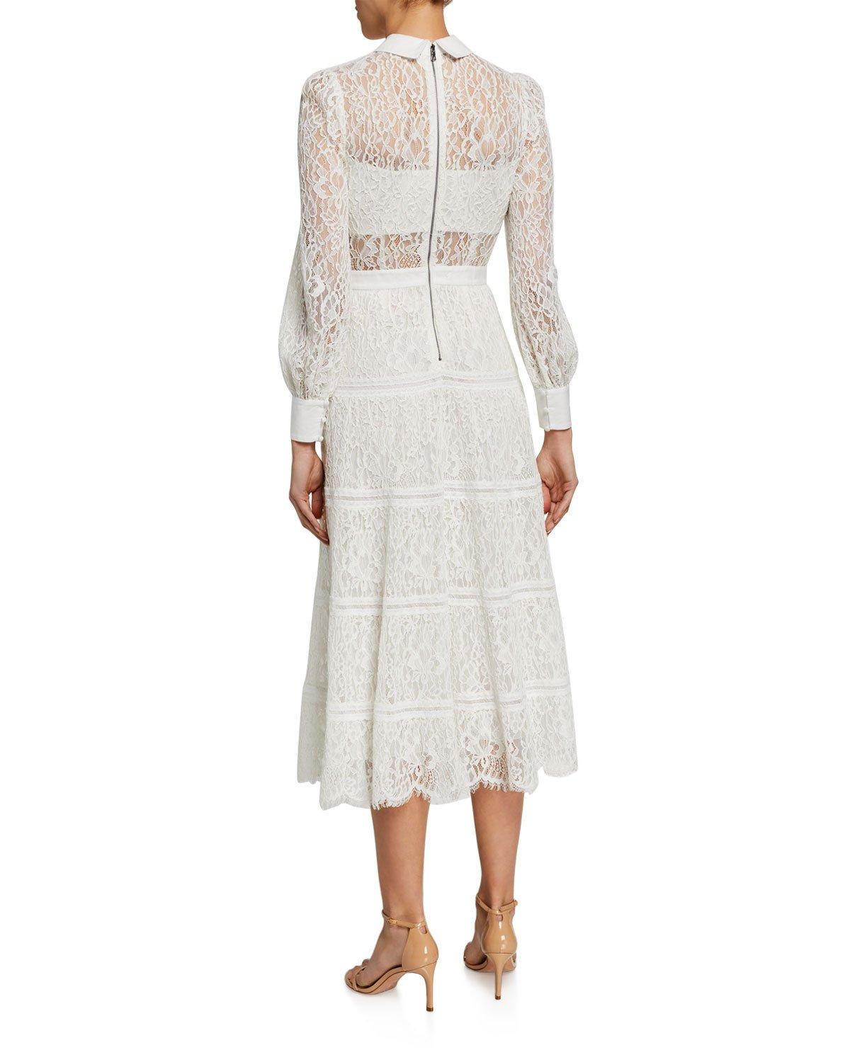 Alice + Olivia Lace Anaya Collared Tiered Dress in White - Lyst