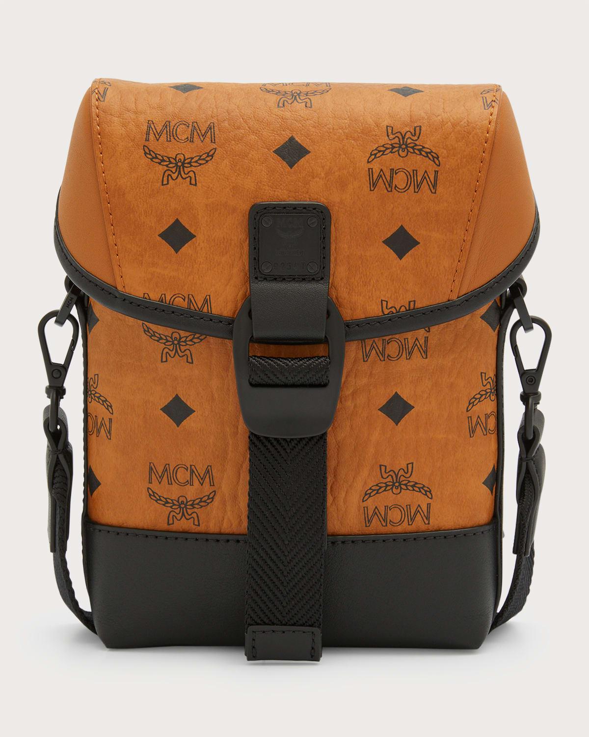 MCM KL Mini Visetos Monogram Canvas Crossbody Bag Cognac