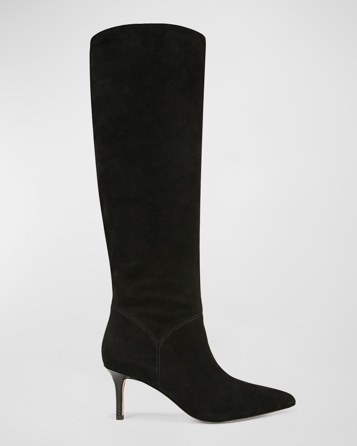 Veronica Beard Lexington Suede Stiletto Knee Boots in Black | Lyst