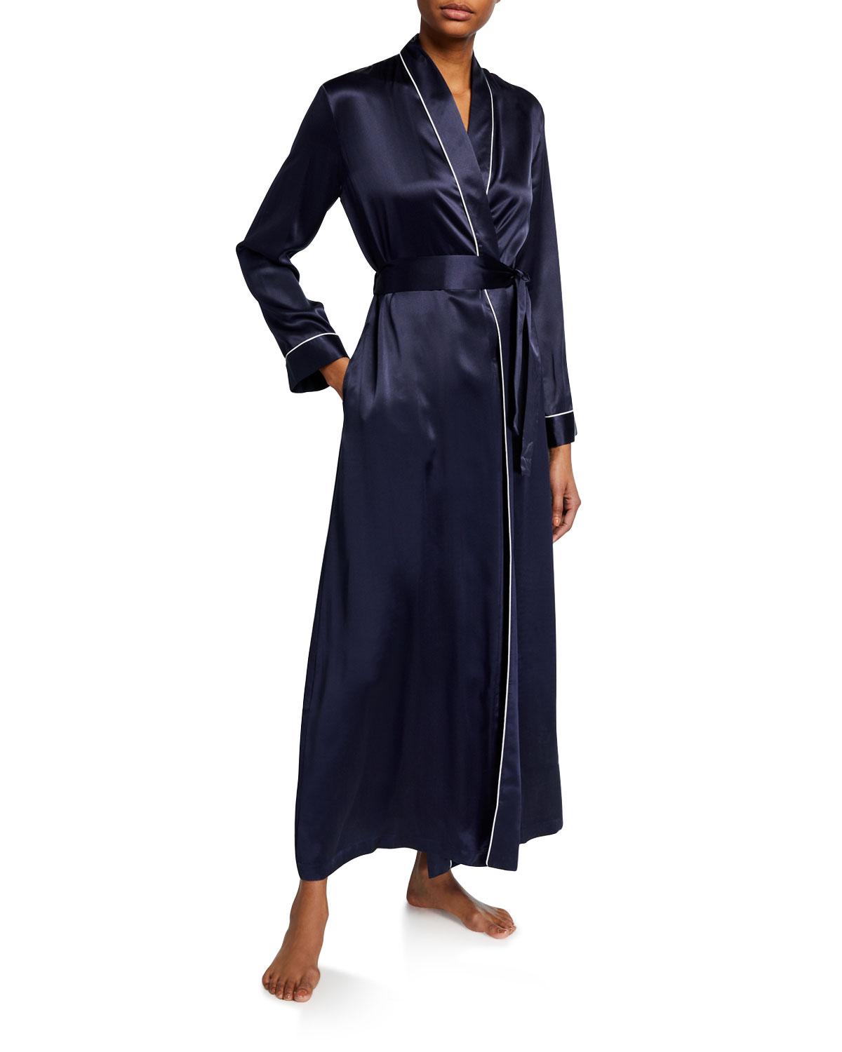 Derek Rose Bailey Silk Satin Robe in Navy (Blue) - Save 25% - Lyst