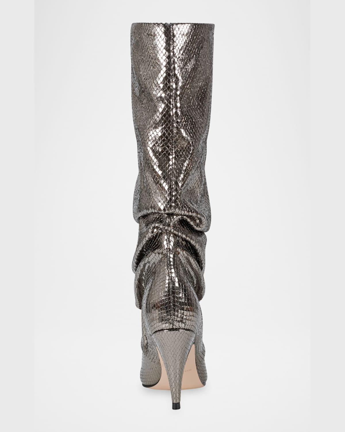 Marc Fisher Slouchy Metallic Kitten Heel Boots in Gray Lyst