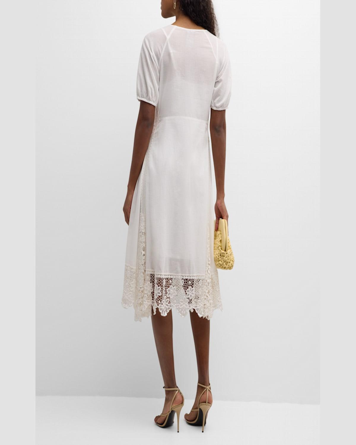 Johnny Was Isabelle Embroidered Lace Trim Midi Dress in White Lyst
