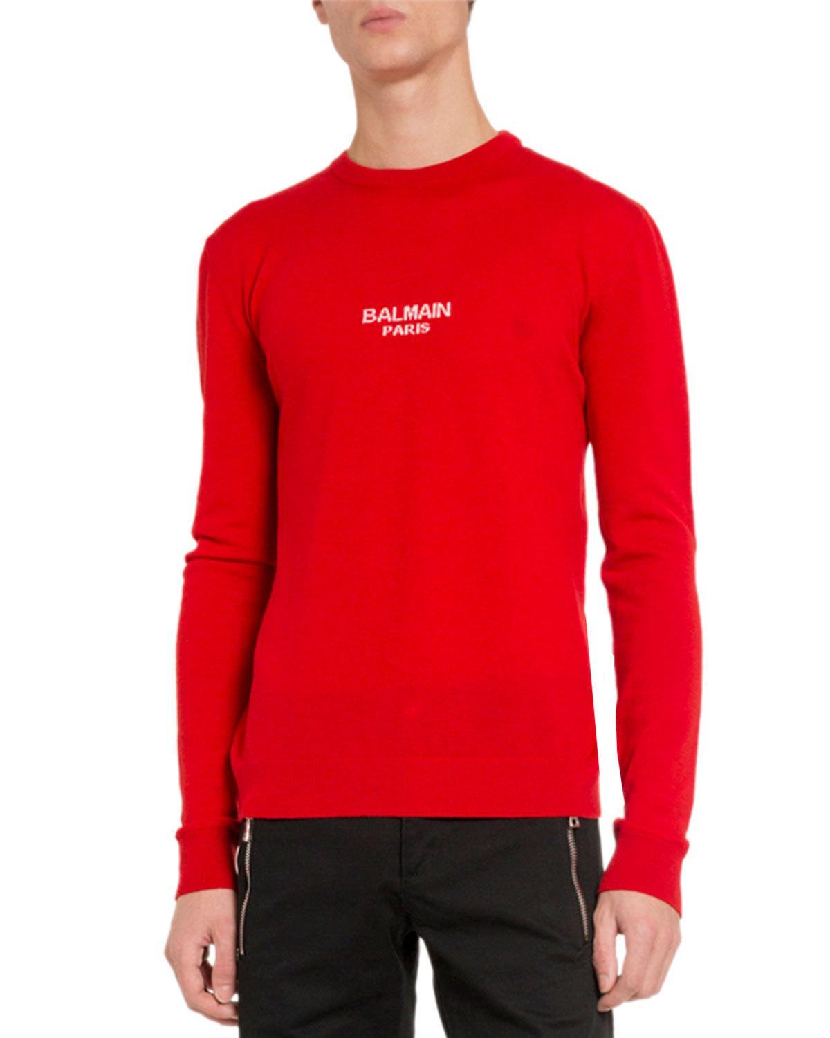 Balmain Wool Logo Knitted Jumper in Red for Men - Save 32% - Lyst