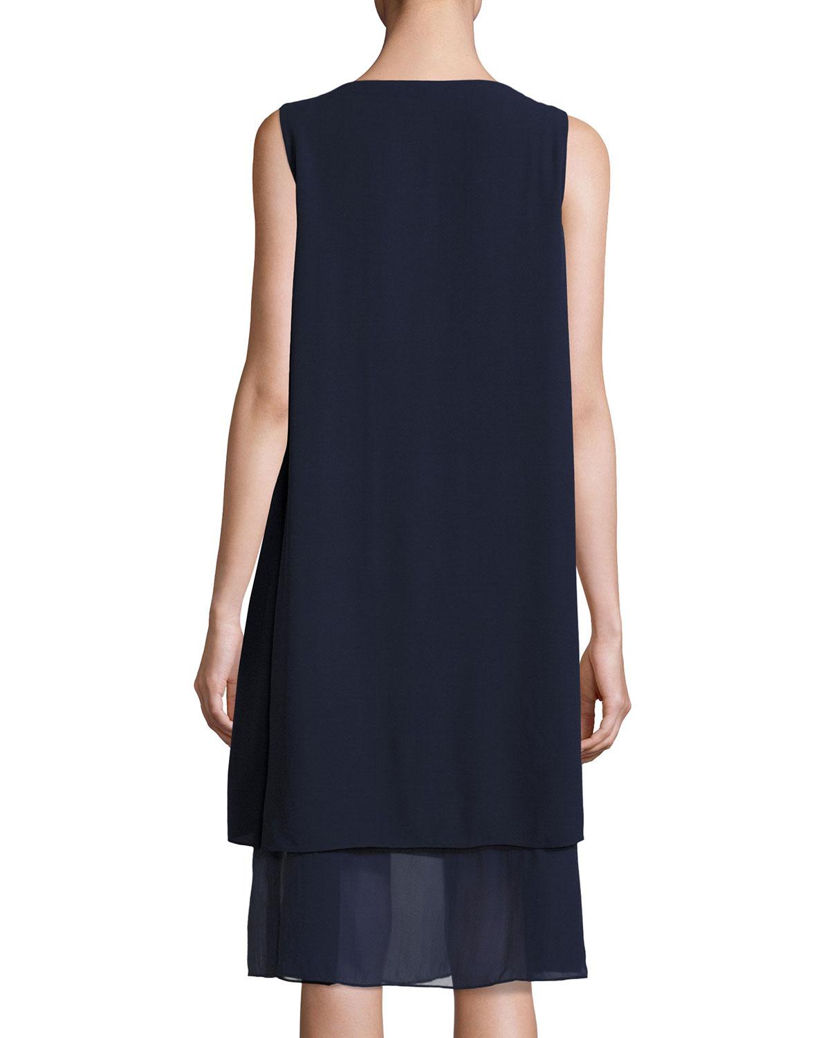 Eileen Fisher Sleeveless Layeredhem Silk Dress in Black Lyst