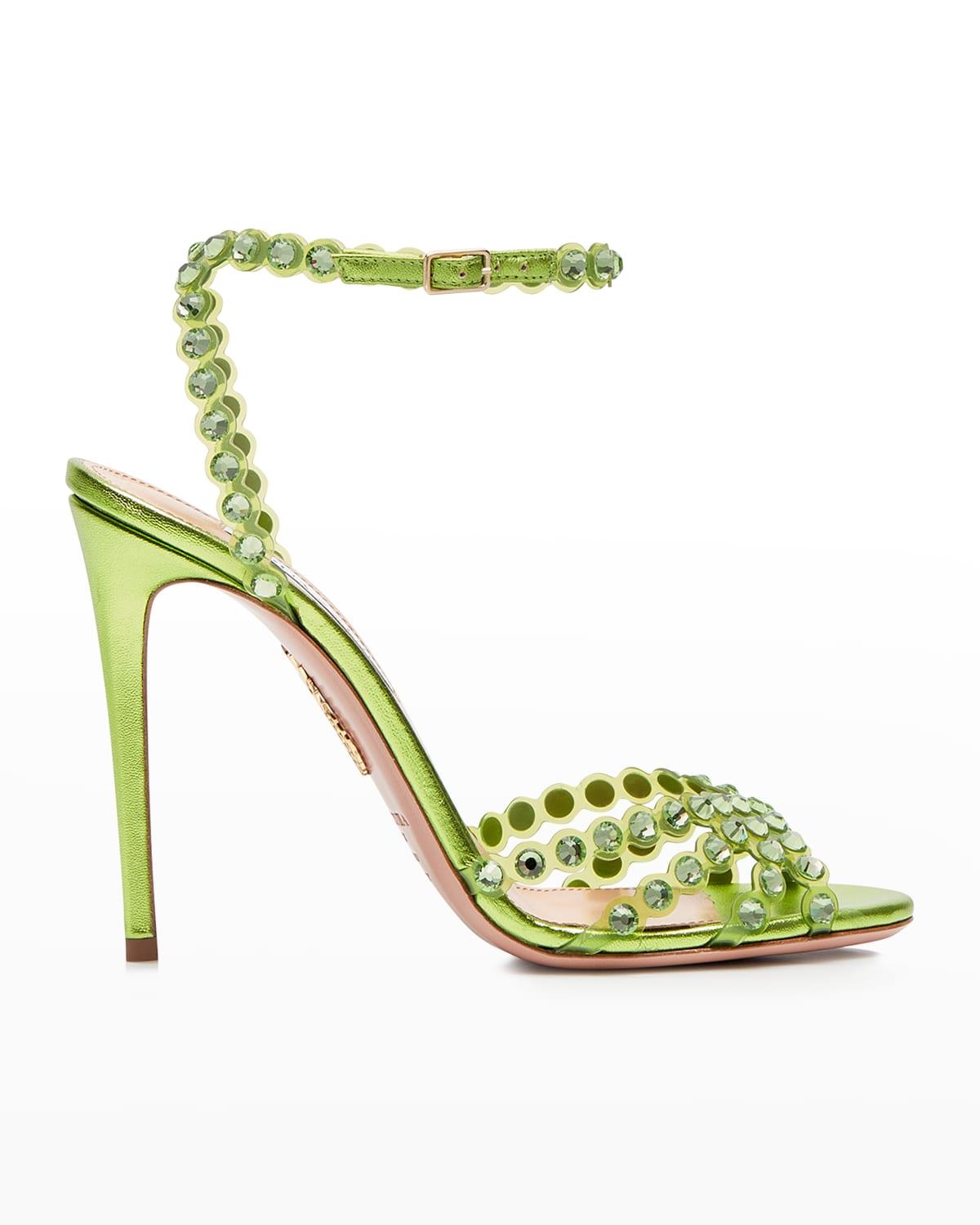 Aquazzura Tequila Crystal Ankle-strap Cocktail Sandals in Green | Lyst