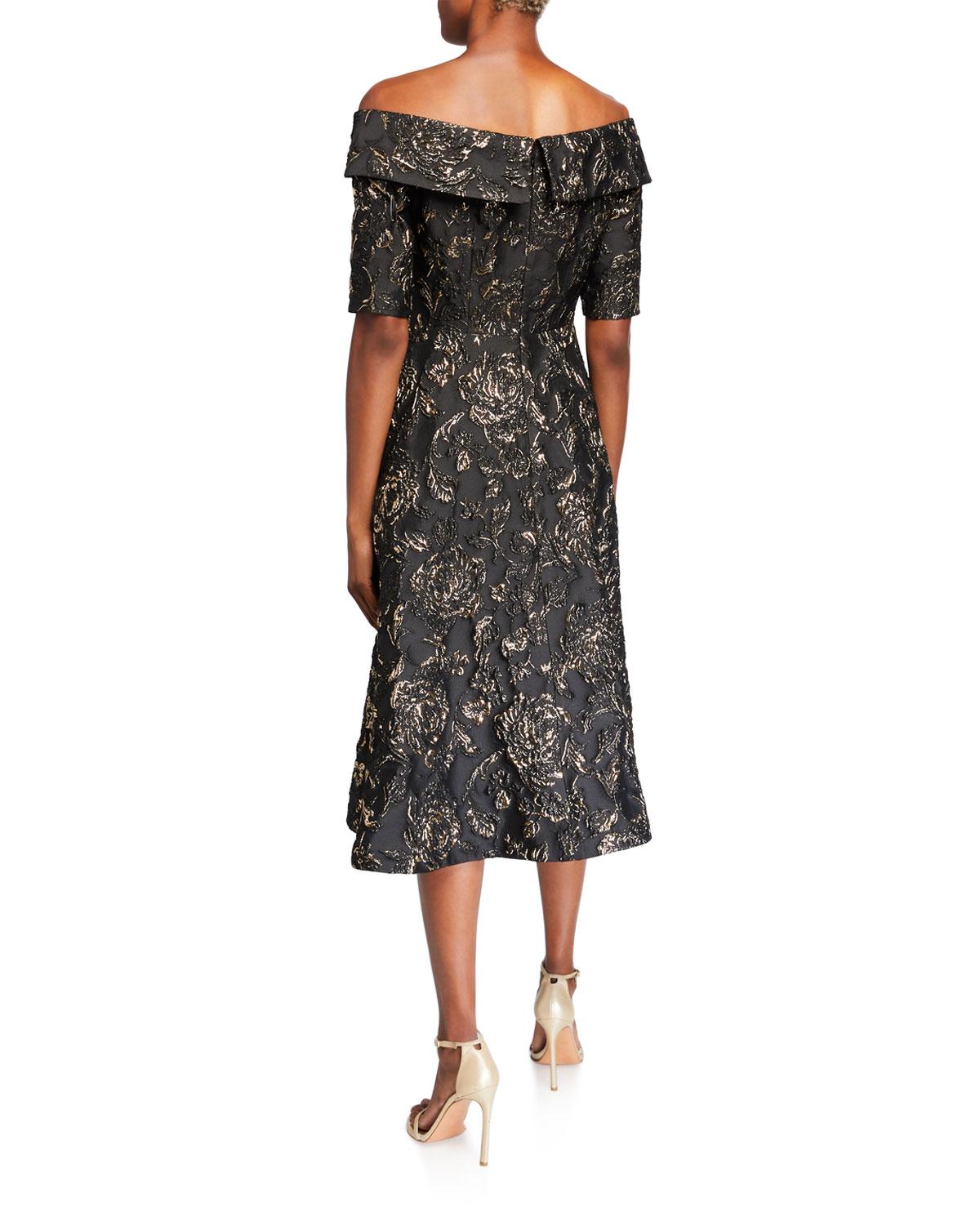 Teri Jon Synthetic Textured Jacquard Offtheshoulder Elbowsleeve Fit