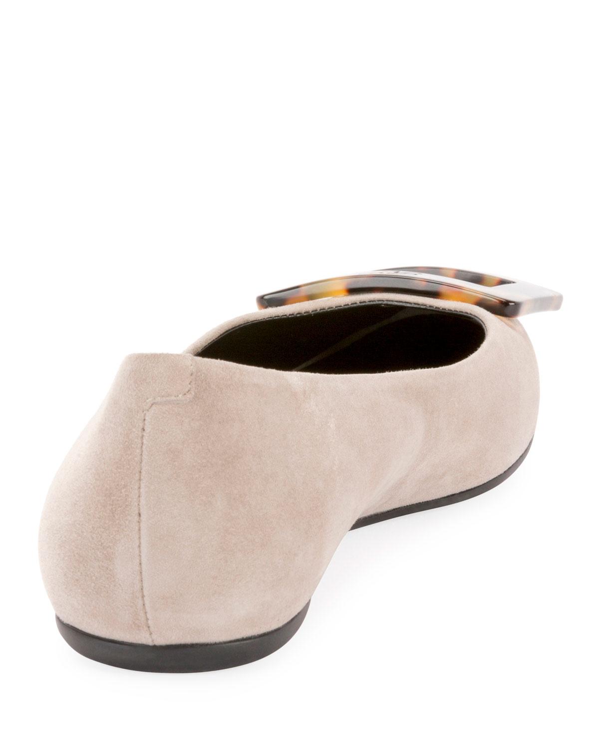 Roger Vivier Gommette Turtle Buckle Suede Flats, Gray - Lyst